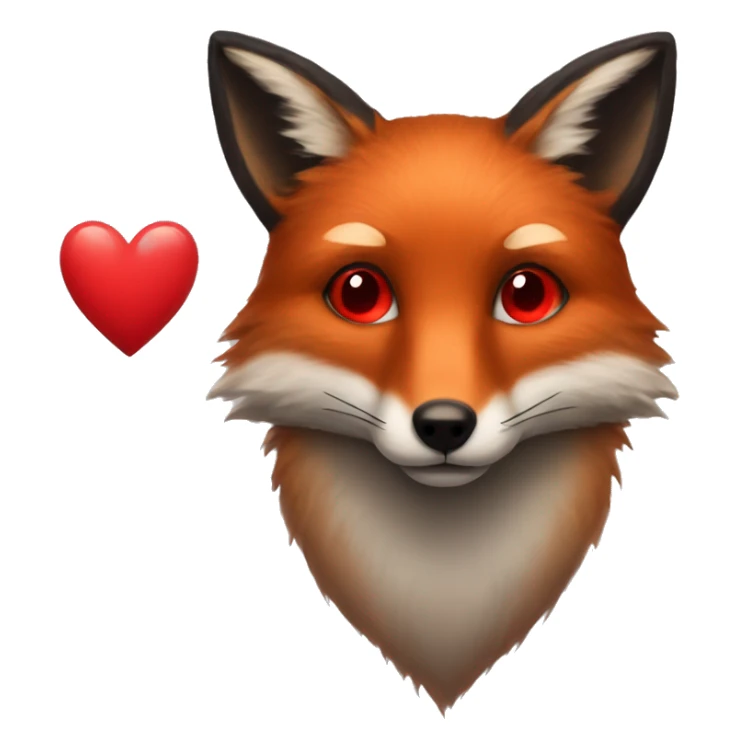 dark red fox face with tiny red heart instead of eyes sticker
