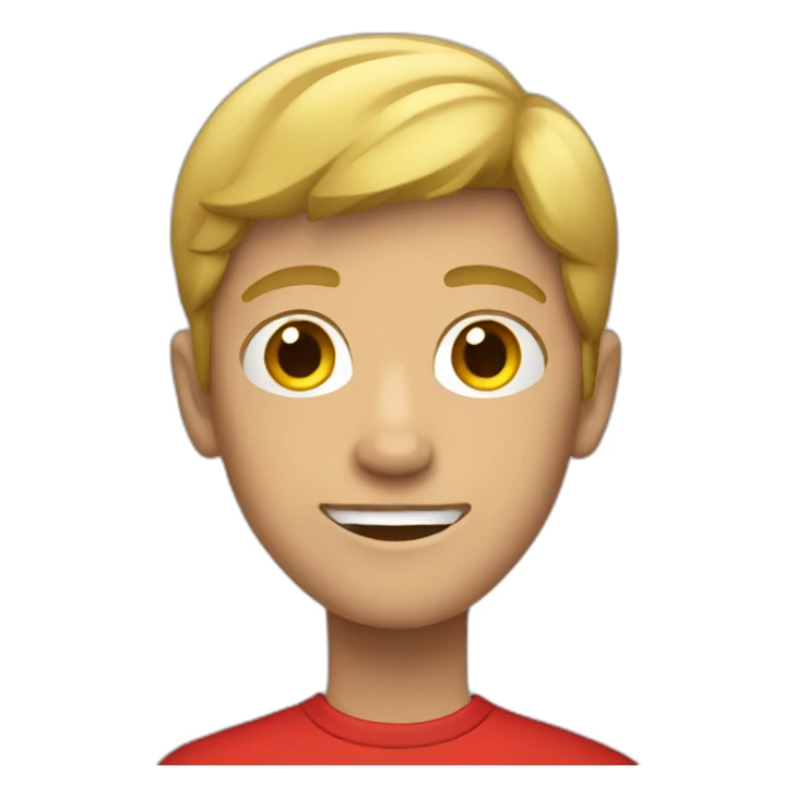 dark blond teenage boy with red shirt sticker