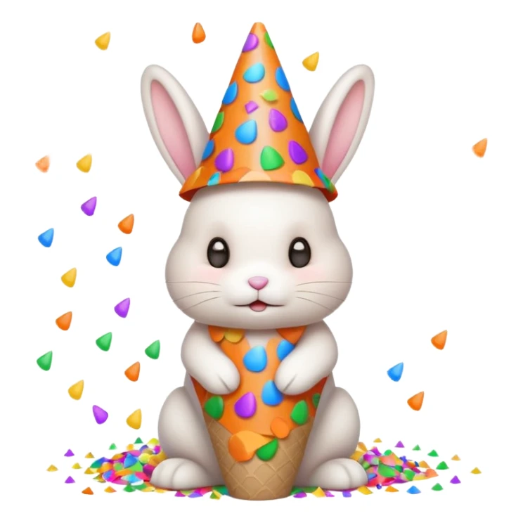 White bunny wearing cone hat with confetti.









 sticker