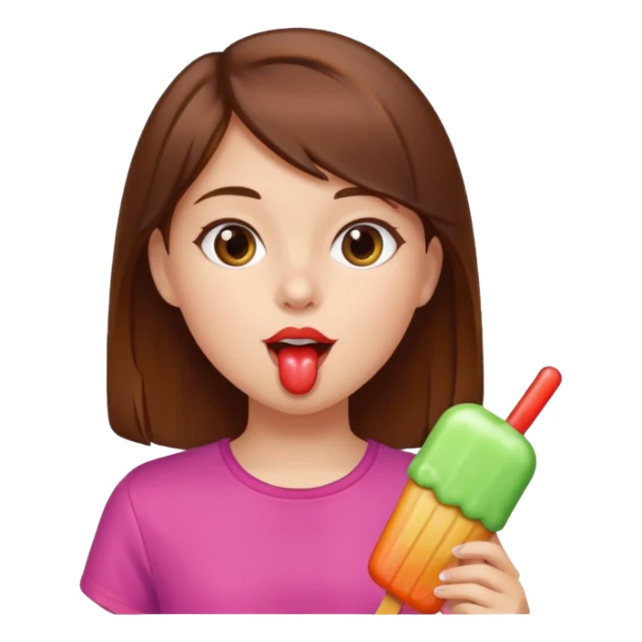 Brown hair Girl licks popsicle  sticker