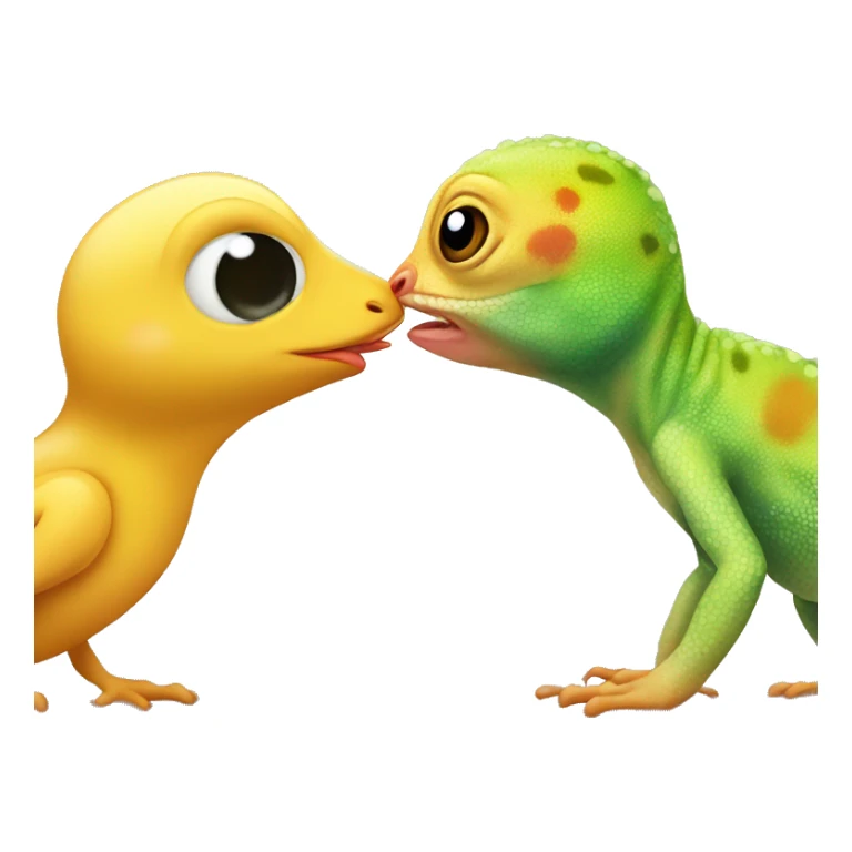 a cute gecko and a cute baby chicken kissing sticker