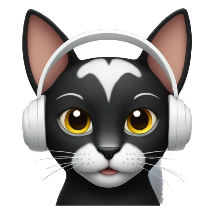 black cat wearing white headphones  sticker
