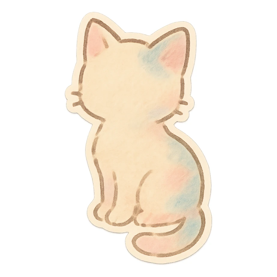 small pastel kitten silhouette, Japanese hand-drawn soft sticker style, full object, transparent background sticker