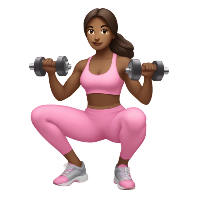 Brunette women squatting with dumbbells in light pink sticker