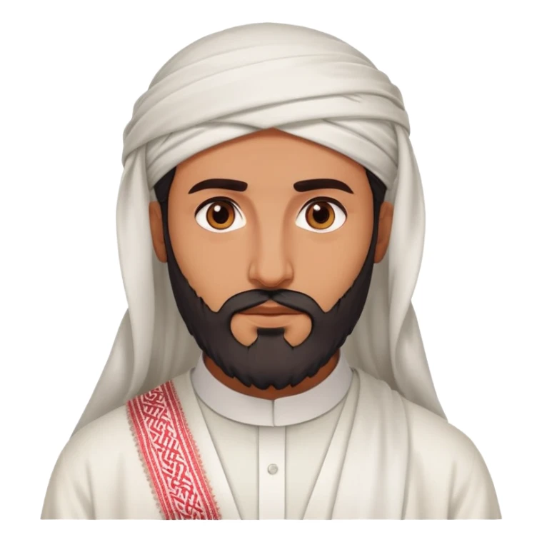 Saudi man with sharp features, wearing a white thobe and a red shemagh, wide beard sticker