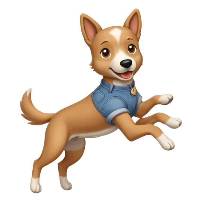 female dog anthropomorphised wearing jeans and a t-shirt jumping pose walking upright sticker