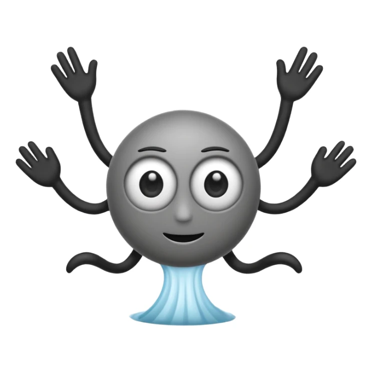 cyclone emoji with big cartoon eyes, black stick arms and legs, clean minimal emoji style, professional logo-ready sticker