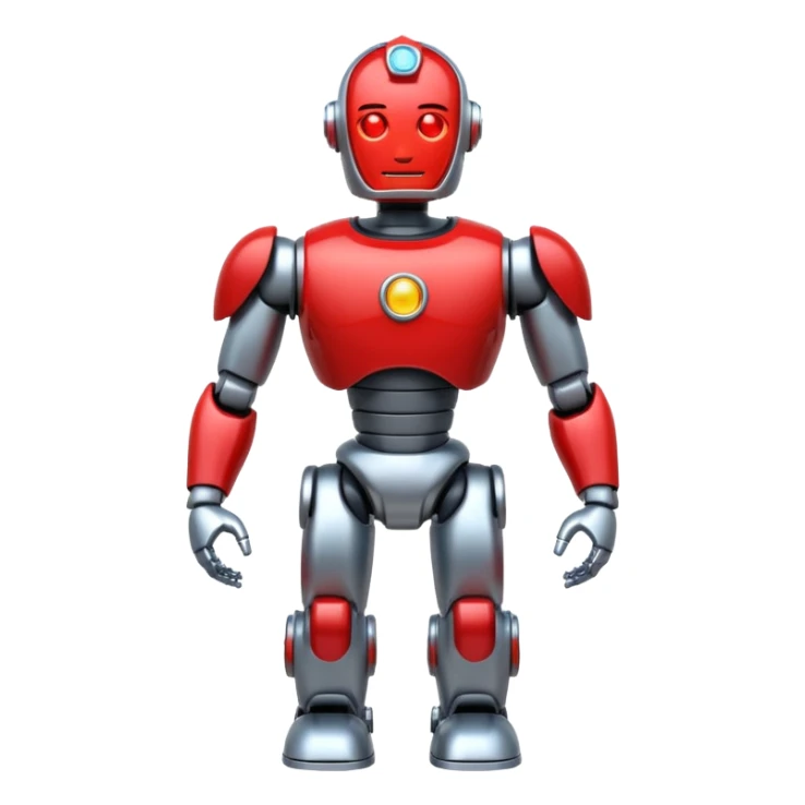 shiny muscular robot with a red police light head, facing left, emoji style sticker