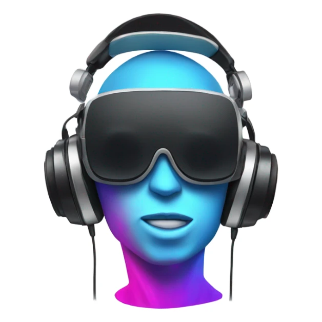 Dj emoji with dj kit, vr headset on top of the head sticker