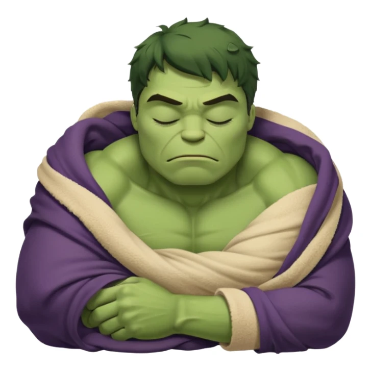 Incredible Hulk eyes closed sleeping lying down curled up in a beige blanket up to his neck sticker
