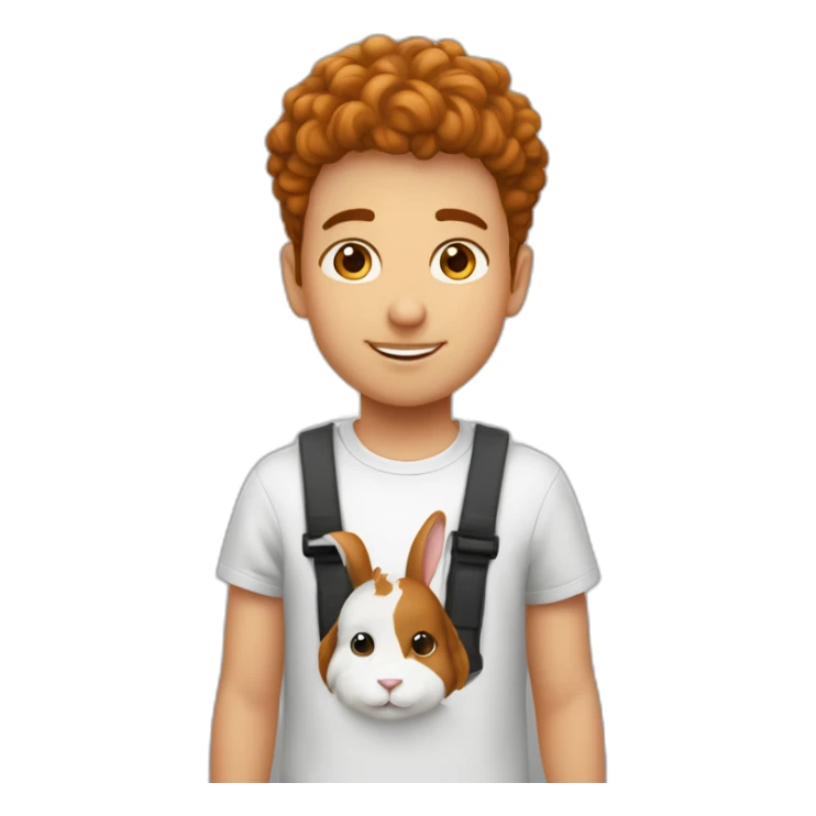 Garçon avec cheveux bouclé roux avec un lapin noir et blanc sticker