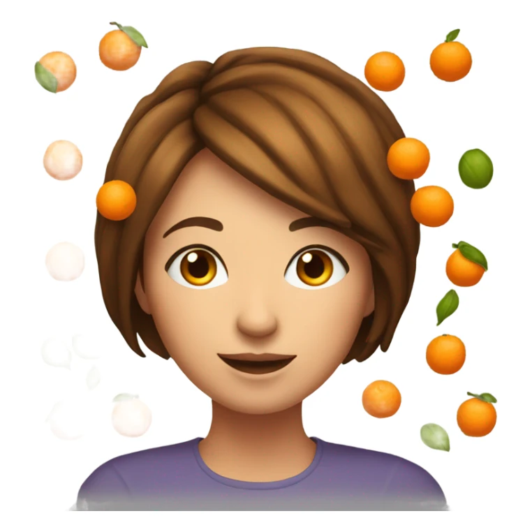 Pretty woman with short brown hair juggling oranges sticker