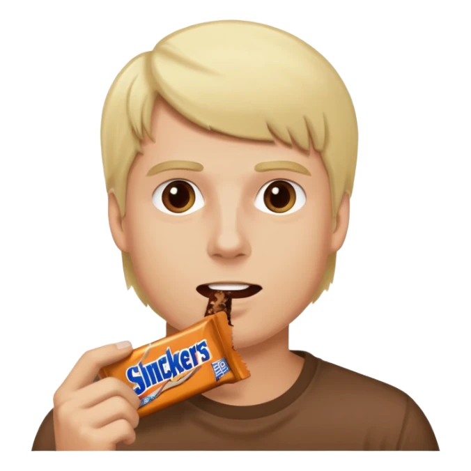 men with blond hairs eat a snickers sticker