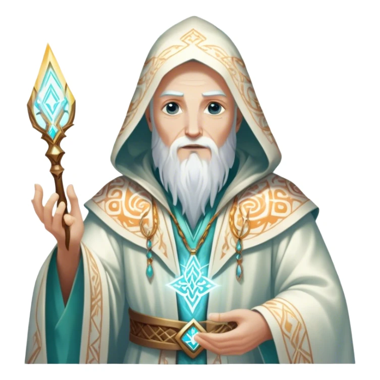 A luminescent enchanted Wizard, his ethereal presence shimmering with otherworldly energy, each detail radiating with mystical power and ancient wisdom. The painting, a masterpiece of acrylic art, captures the Wizards hauntingly beautiful visage in exquisite detail. Swirls of cosmic colors dance around him, evoking a sense of celestial wonder, while intricate patterns of glowing runes adorn his intricate robe. The image is vivid and captivating, drawing viewers into a mesmerizing realm of fantasy and magic. sticker