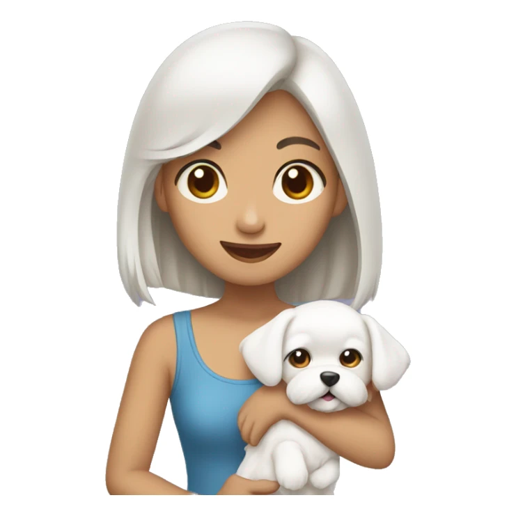 Asian girl holding Maltese puppy sticker