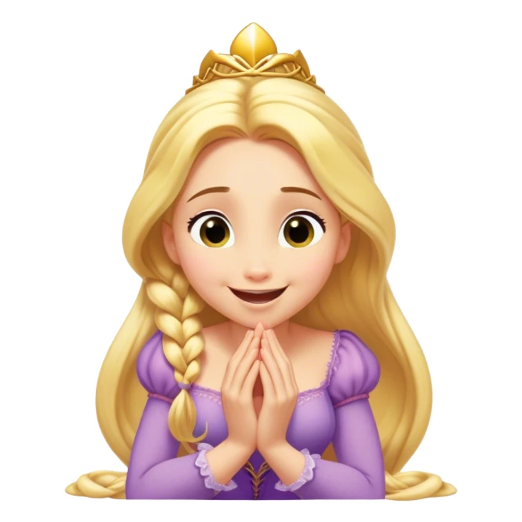 Cinematic Playful Rapunzel Portrait Emoji, Giggling as Pascal sits atop her head, hands cupped over her mouth in a moment of pure joy, her radiance shining through, utterly enchanting! sticker