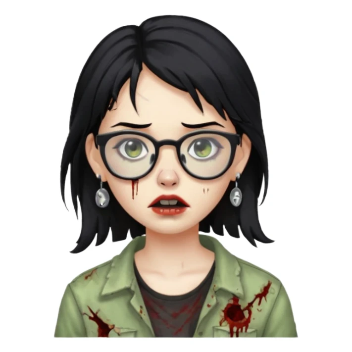girl zombie with black hair earrings with glasses sticker