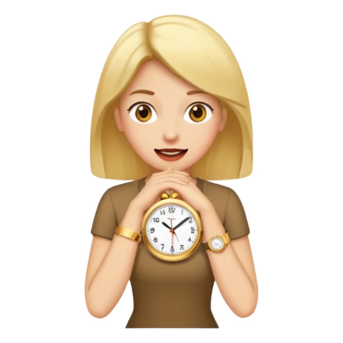Surprisingly goofy once they open up. Strong, loyal, and incredibly supportive — but still hates wasting time. woman silly but with a watch  sticker