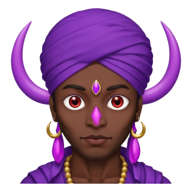 Con el planeta Saturno 🪐 (esto tiene que ser el elemento más importante) , un moro con turbante 👳🏾‍♂️ y la cara del diablo morada esta 😈  sticker