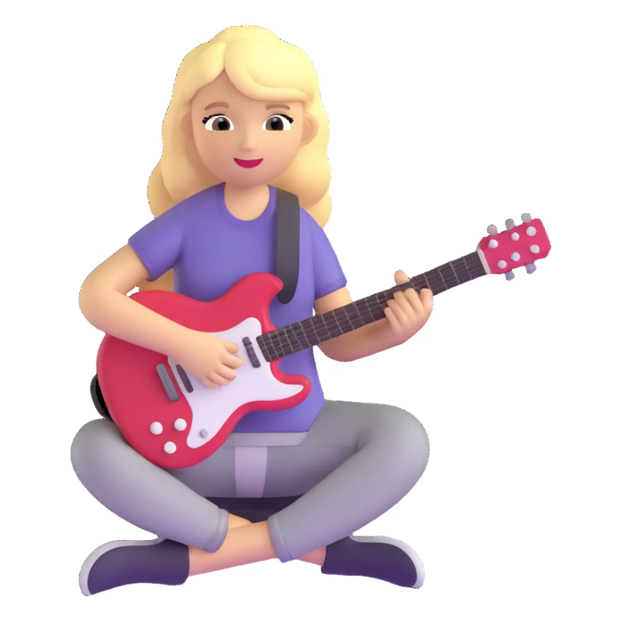 talented blonde girl playing guitar surrounded by music notes sticker