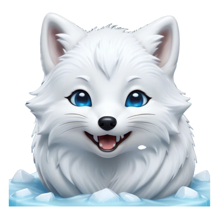 Cinematic Cute Yawning Arctic Fox Portrait Emoji, Head tilted slightly with a dramatic, wide-open yawn, showcasing a soft, downy white Fur with subtle icy blue accents and gently drooping ears, round eyes barely open in drowsy contentment, Simplified yet irresistibly adorable features, highly detailed, glowing with a soft, cozy glow, high shine, relaxed yet expressive, stylized with a touch of arctic whimsy, bright and endearing, soft glowing outline, capturing the essence of a sleepy yet affectionate arctic fox, so drowsy it feels like it could stretch out of the screen and curl up for a nap! sticker
