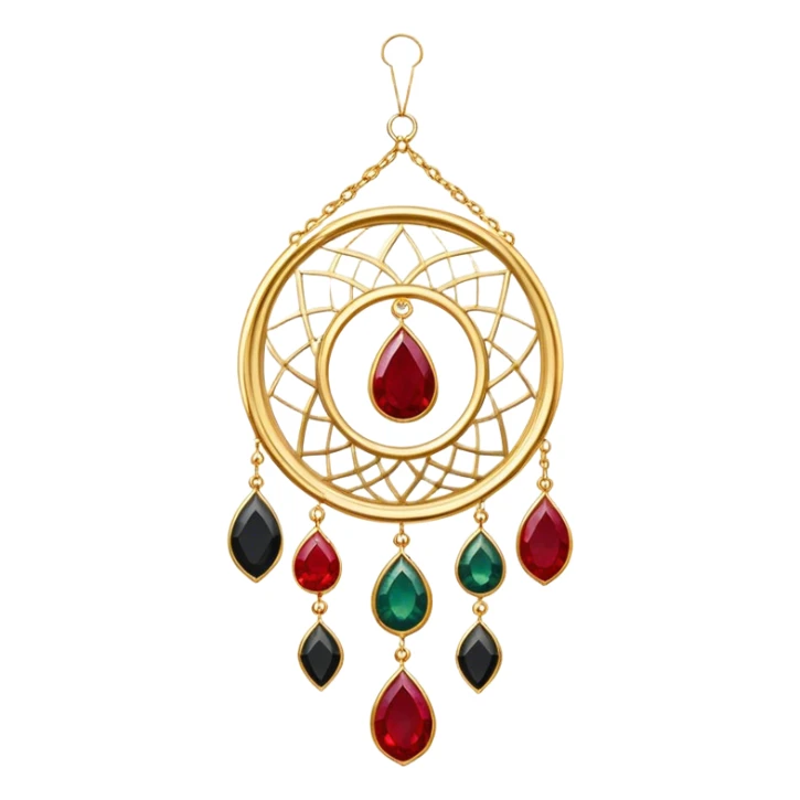 Epic Hanging gold suncatcher, threads with shiny sparkly bloodstone and ruby and obsidian gemstones,  sticker