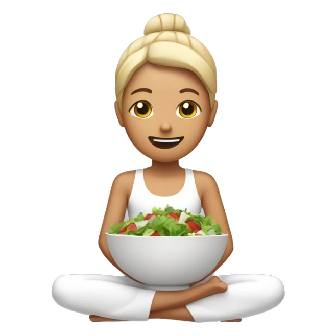 a bowl of salad in a yoga pose sticker