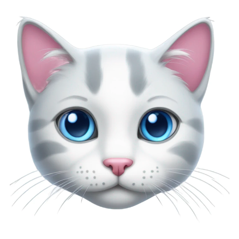 grey white cat with blue eyes and a pink nose sticker