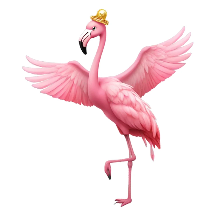 Flamingo wearing gold chain doing a peace sign with wing sticker