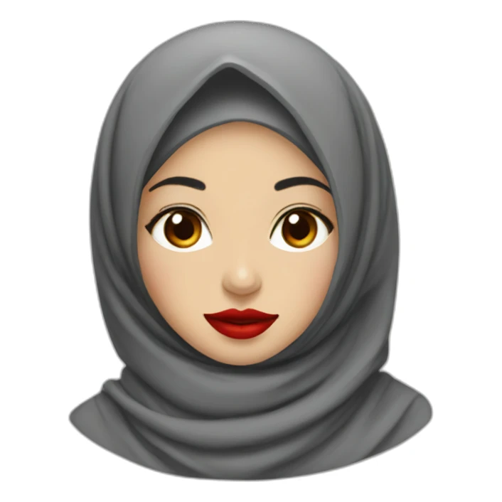 Indonesian women wearing grey hijab with red lipstick sticker