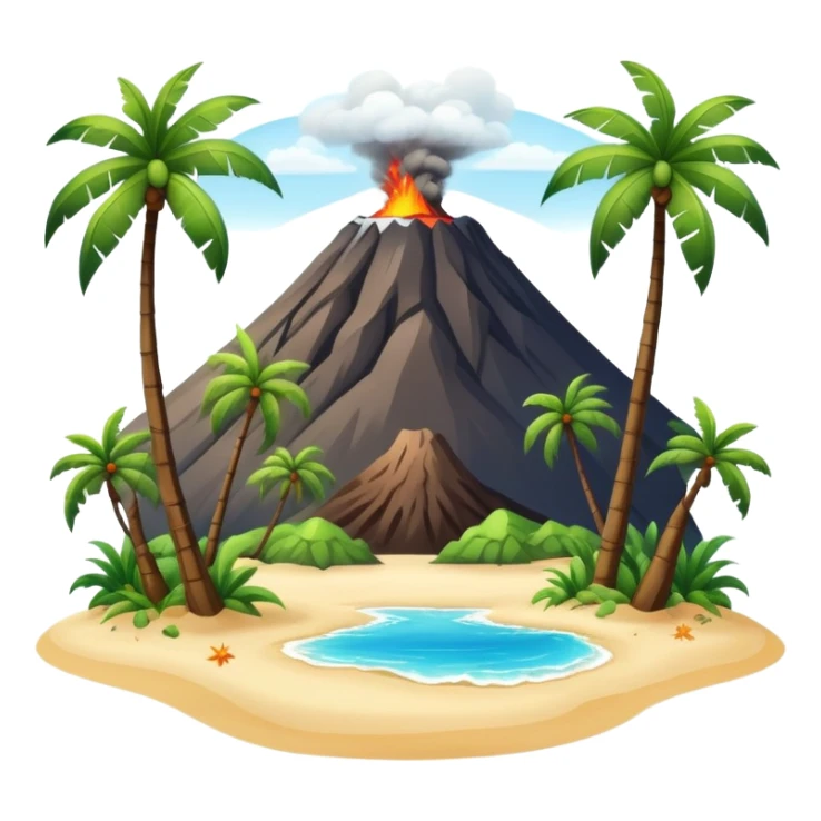 Tropical Hawaiian island with palm trees, volcano, and beach sticker