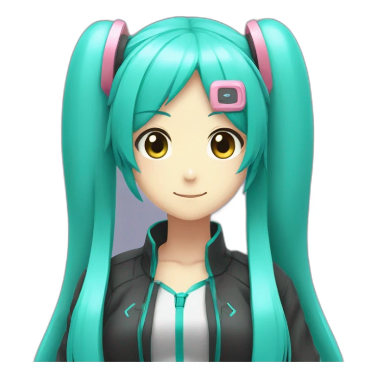 Hatsune Miku, viewed from profile,with a big belly, like the emoji sticker