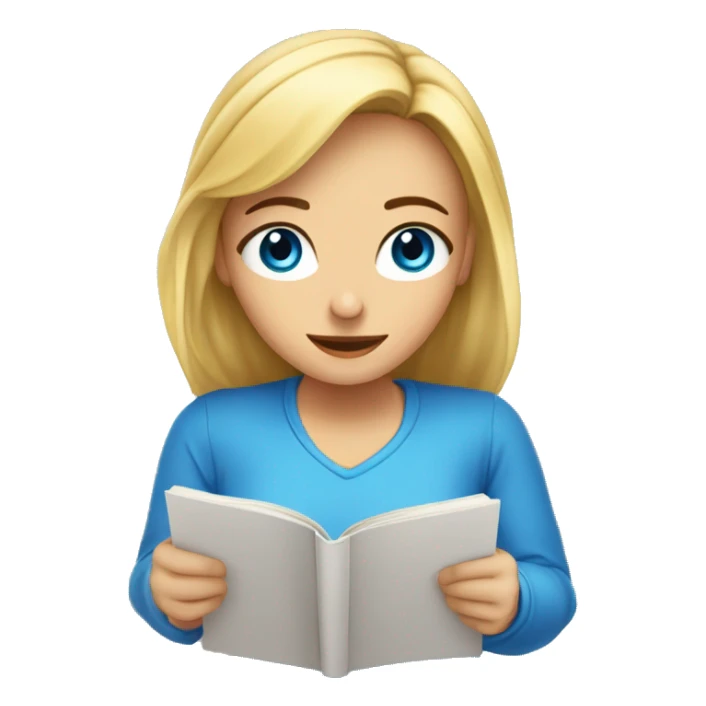 quiero un emoji de una chica rubia de ojos azules leyendo sticker