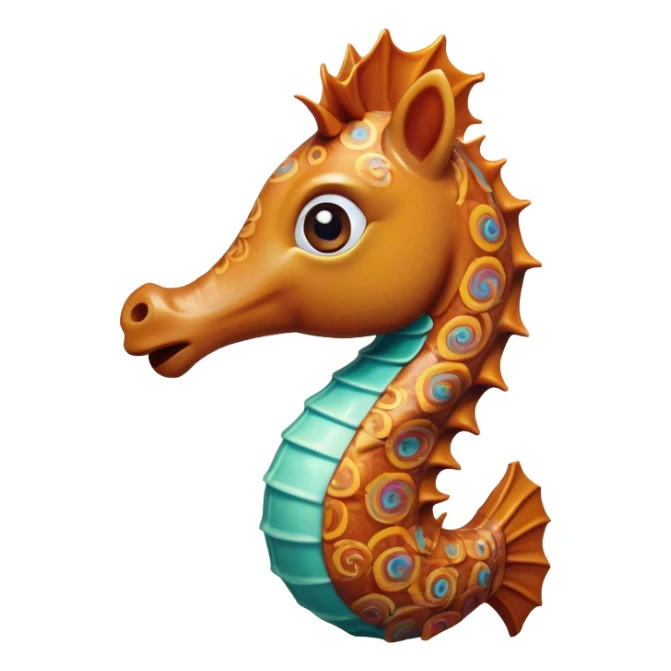 Cinematic Realistic Comical Sea Horse Portrait Emoji, Head tilted dramatically with an exaggeratedly amused expression, featuring a striking, finely detailed body with bold, whimsical patterns and wide, expressive eyes full of playful disbelief, rendered with natural, vibrant hues and realistic texture; high shine, dramatic yet playful, styled with an air of cheeky aquatic mischief, soft glowing outline, capturing the essence of a spirited and over‐the‐top sea horse that looks ready to bob its way into viral fame! sticker