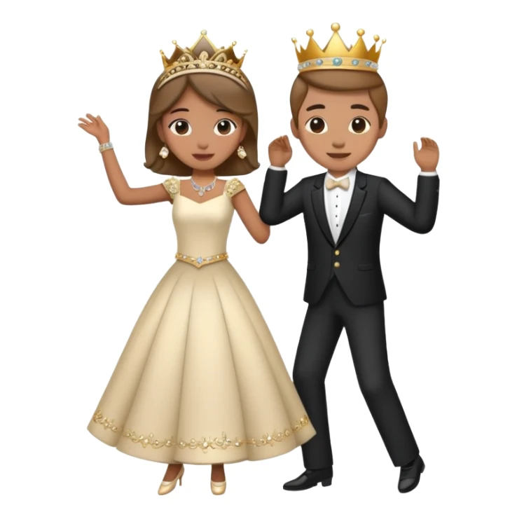 couple dancing at a royal ball, wearing formal clothes and tiara sticker