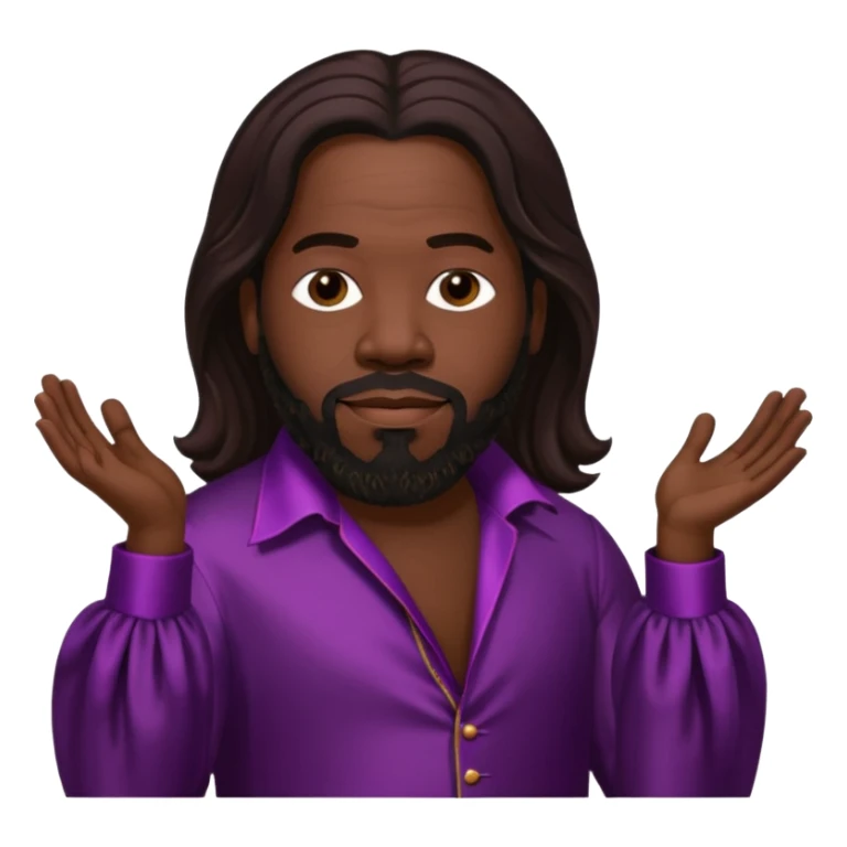 Barry White with long dark brown hair, dark plum silk outfit sticker