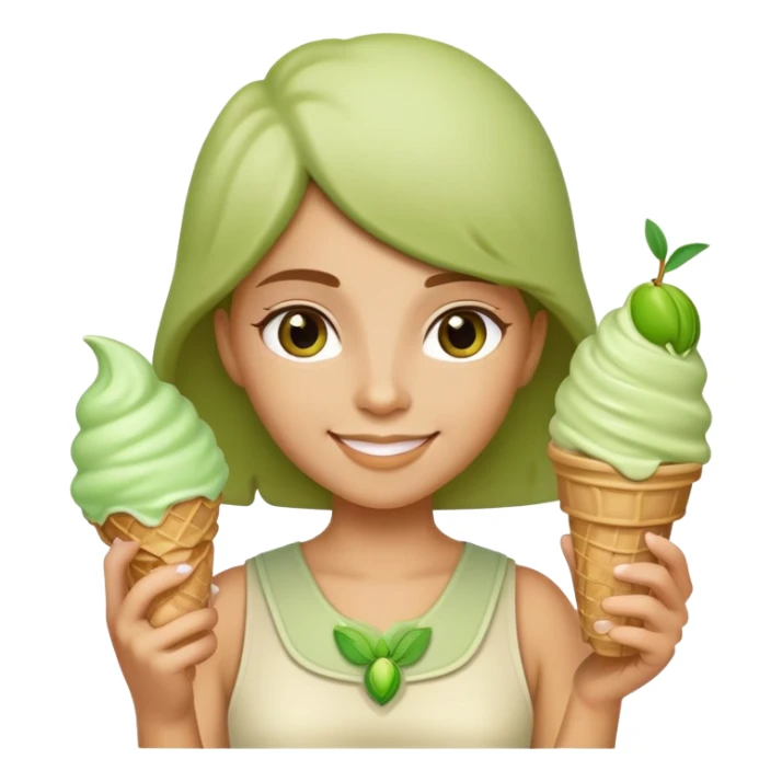 smiling Athena with green pistachio ice cream cone sticker
