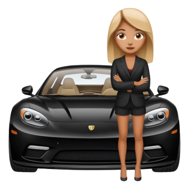 A fast, expensive black car with a young woman beside it sticker
