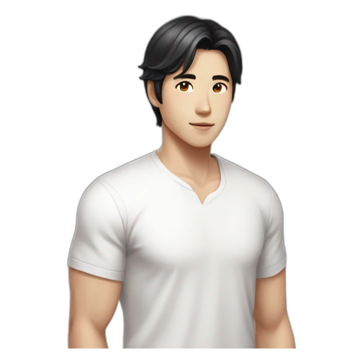 black medium length hair-white shirts-korean guy sticker