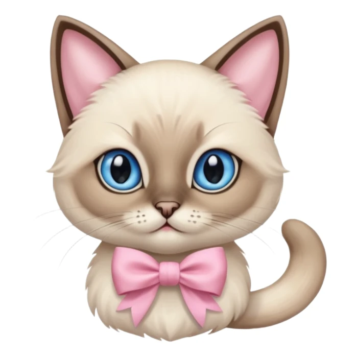 Fluffy cute Siamese cat wearing light pink coquette bow sticker