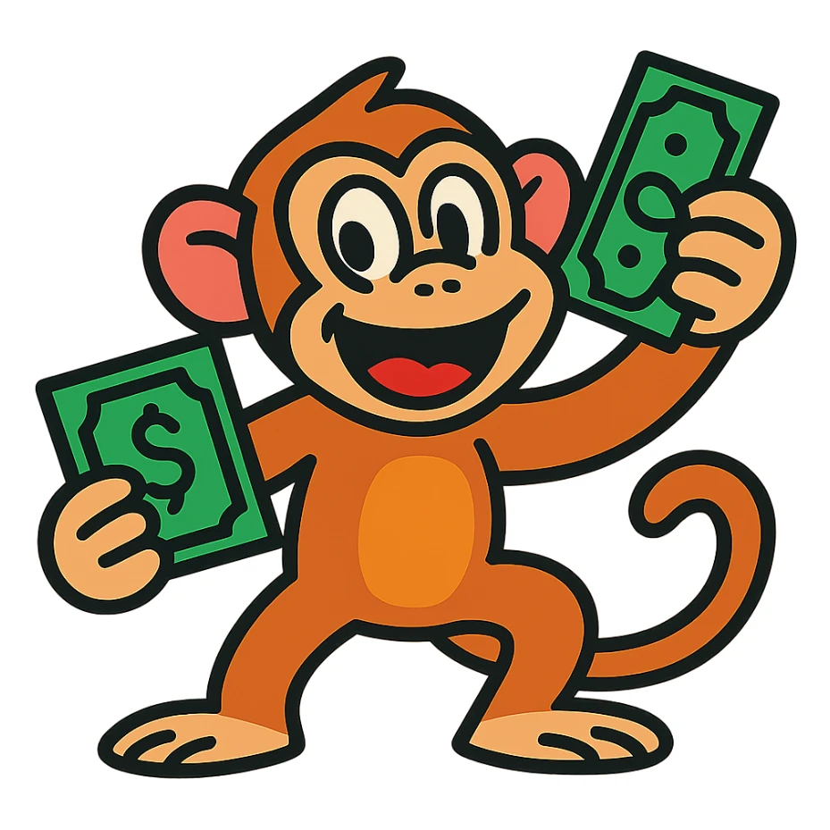 playful and expressive monkey holding money, fun and eye-catching style sticker