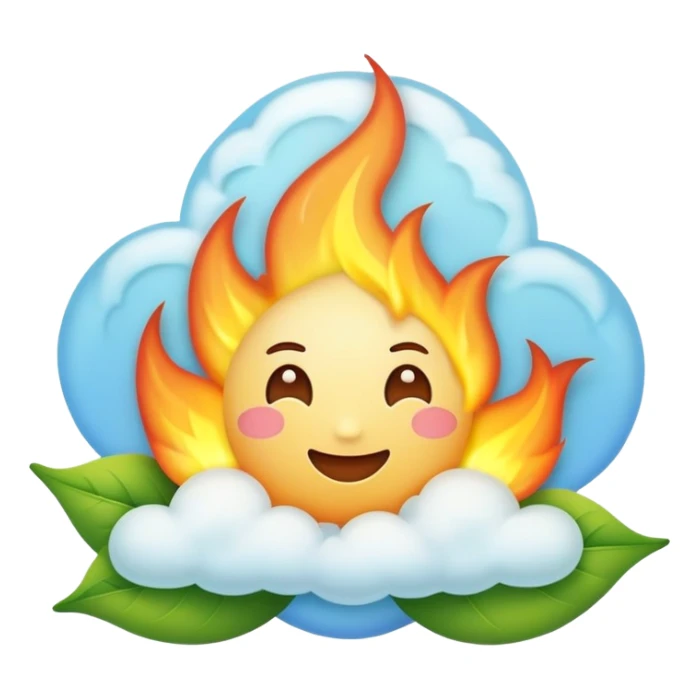 minimalist emoji style icon of a frame with a glowing star and a small flame or spark inside, surrounded by a soft cloud and a leaf, pastel colors, clean lines, mindful inspiring feel sticker