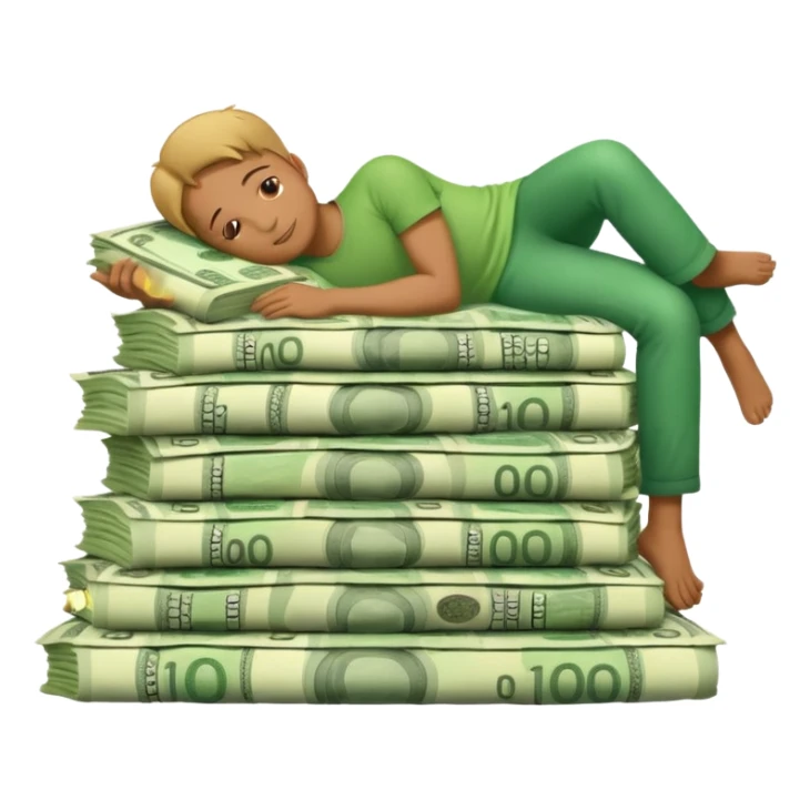 happy person napping on mattress of money sticker