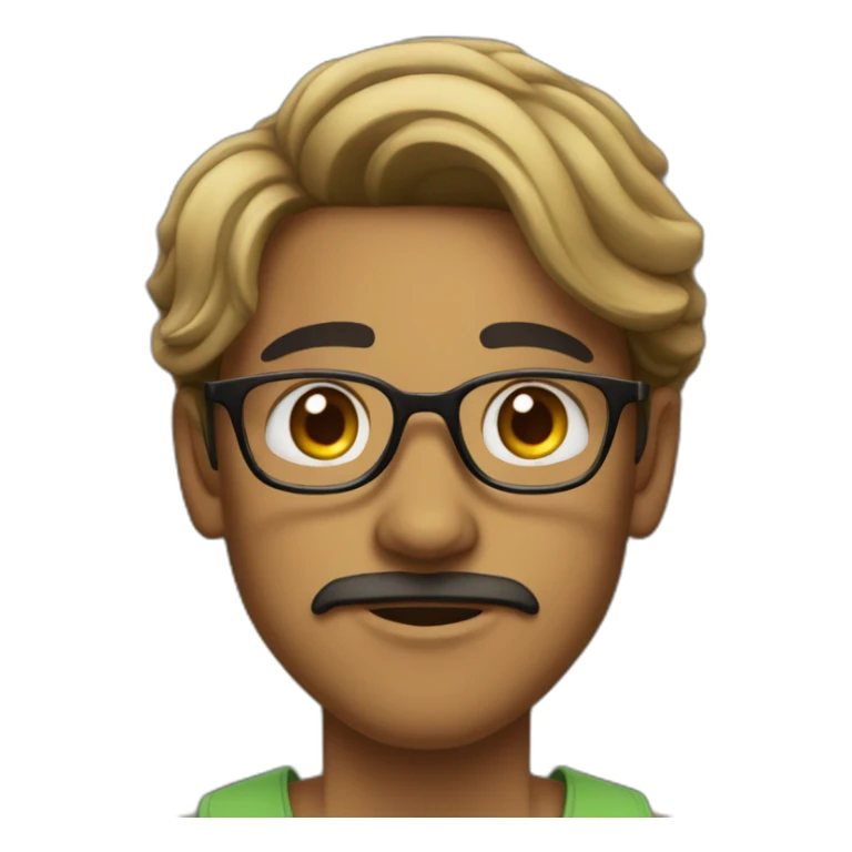 Indian teenager, with light moustache and a goatee, with long wavy black hair,jawline, wearing glasses sticker