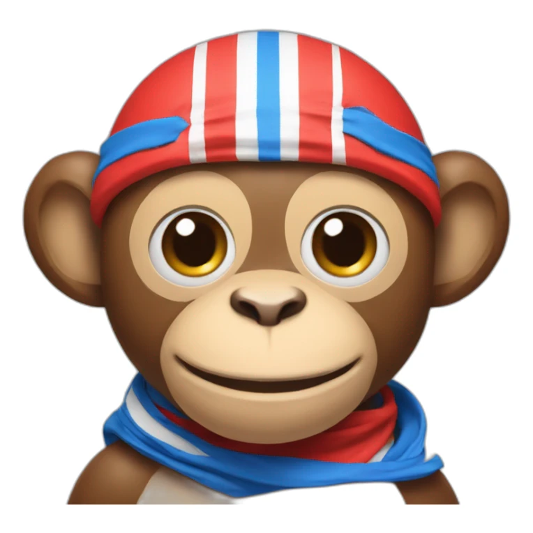 monkey with sports bandana, 3 stripes, bottom red, second blue, top white sticker