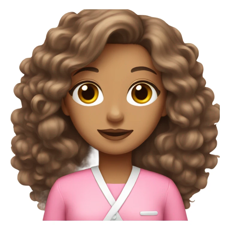 Long Brown haired Esthetician wearing pink  sticker