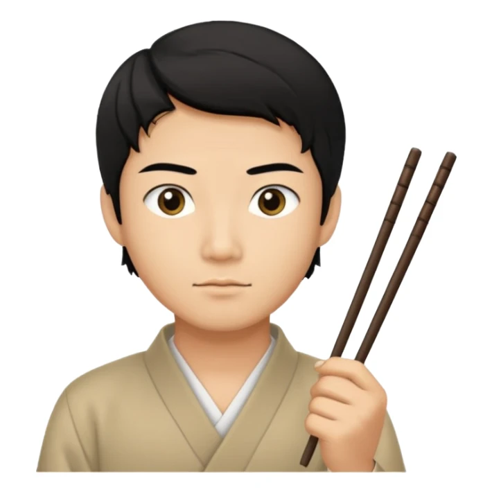 Asian man with really small eyes holding chopsticks sticker