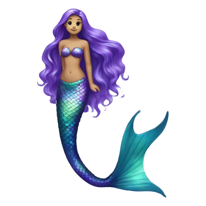 Iridescent mermaid tail full body long hair purple sticker