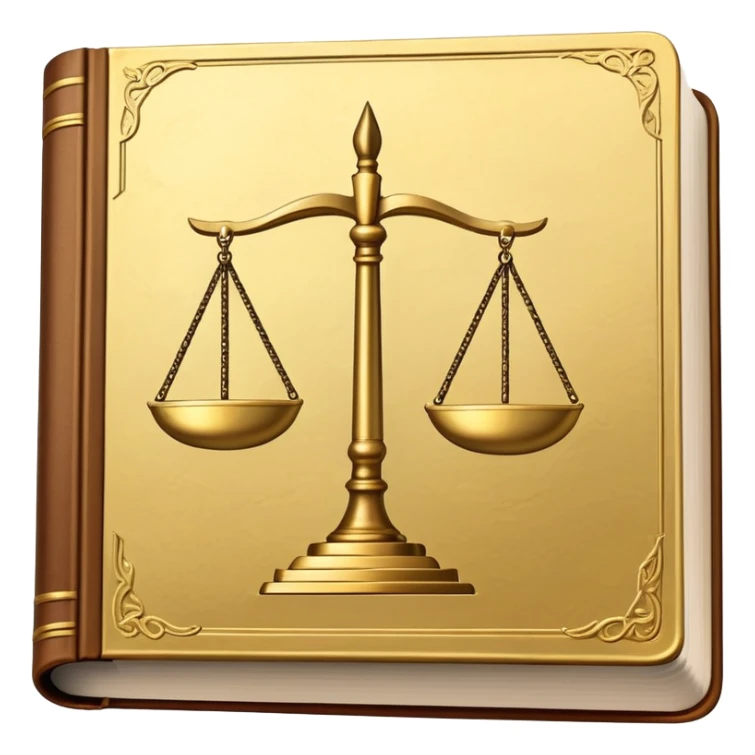 law textbook, thick book with scales of justice on the cover sticker