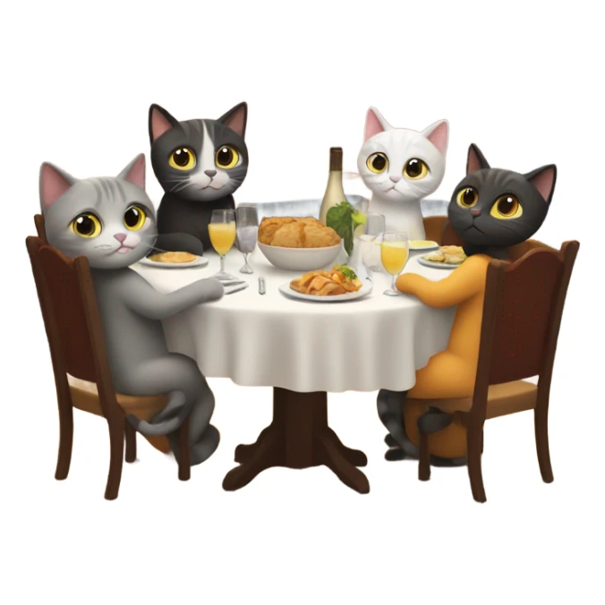 cat family goes to a restaurant sticker